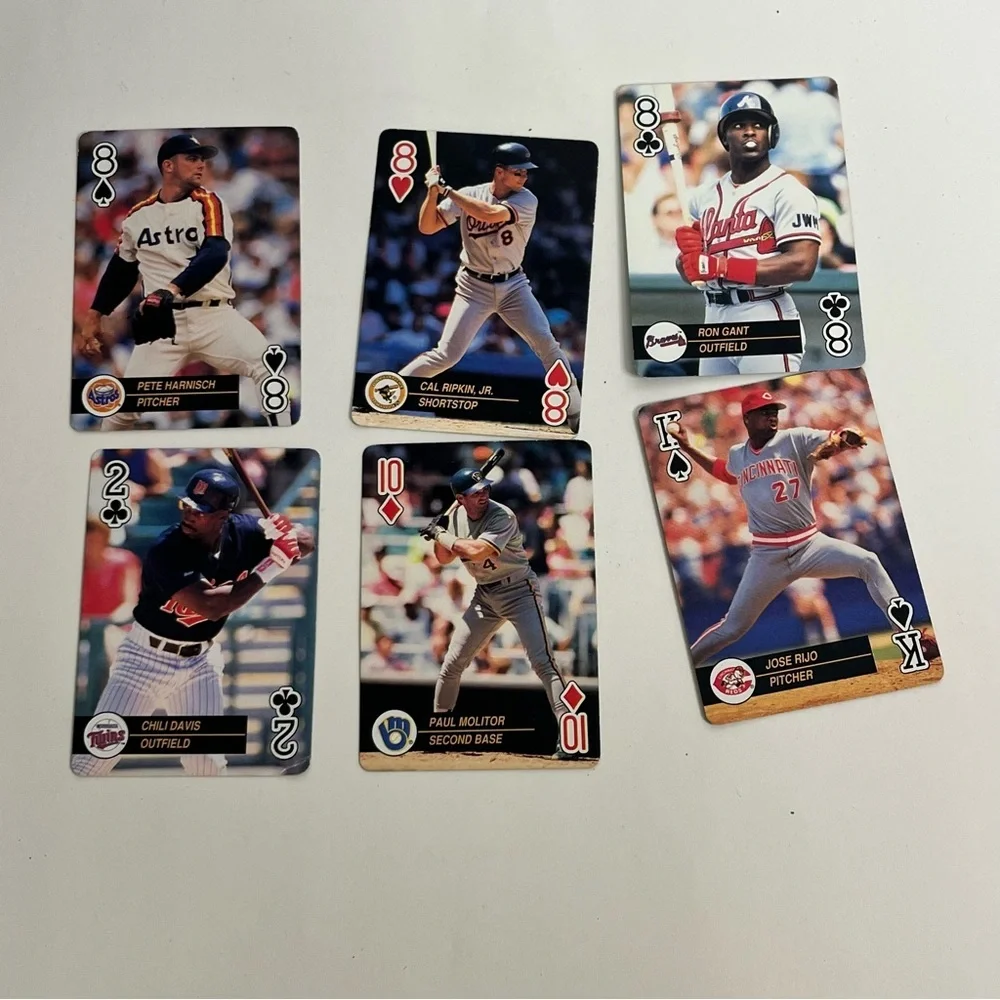 1992 u.s. playing card co. baseball lot of 6 cards ephemera crafts junk journal